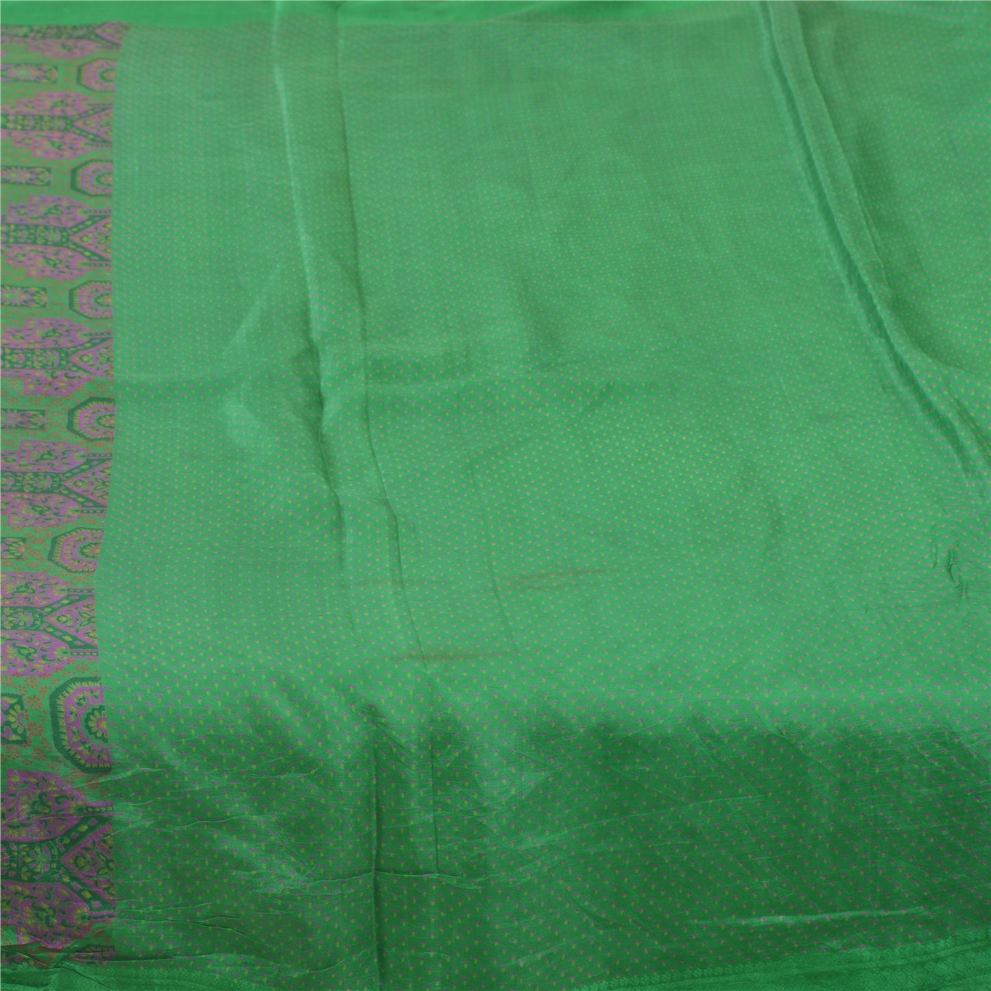 Sanskriti Vintage Sarees Green Indian Pure Silk Printed Sari 6yd Craft Fabric