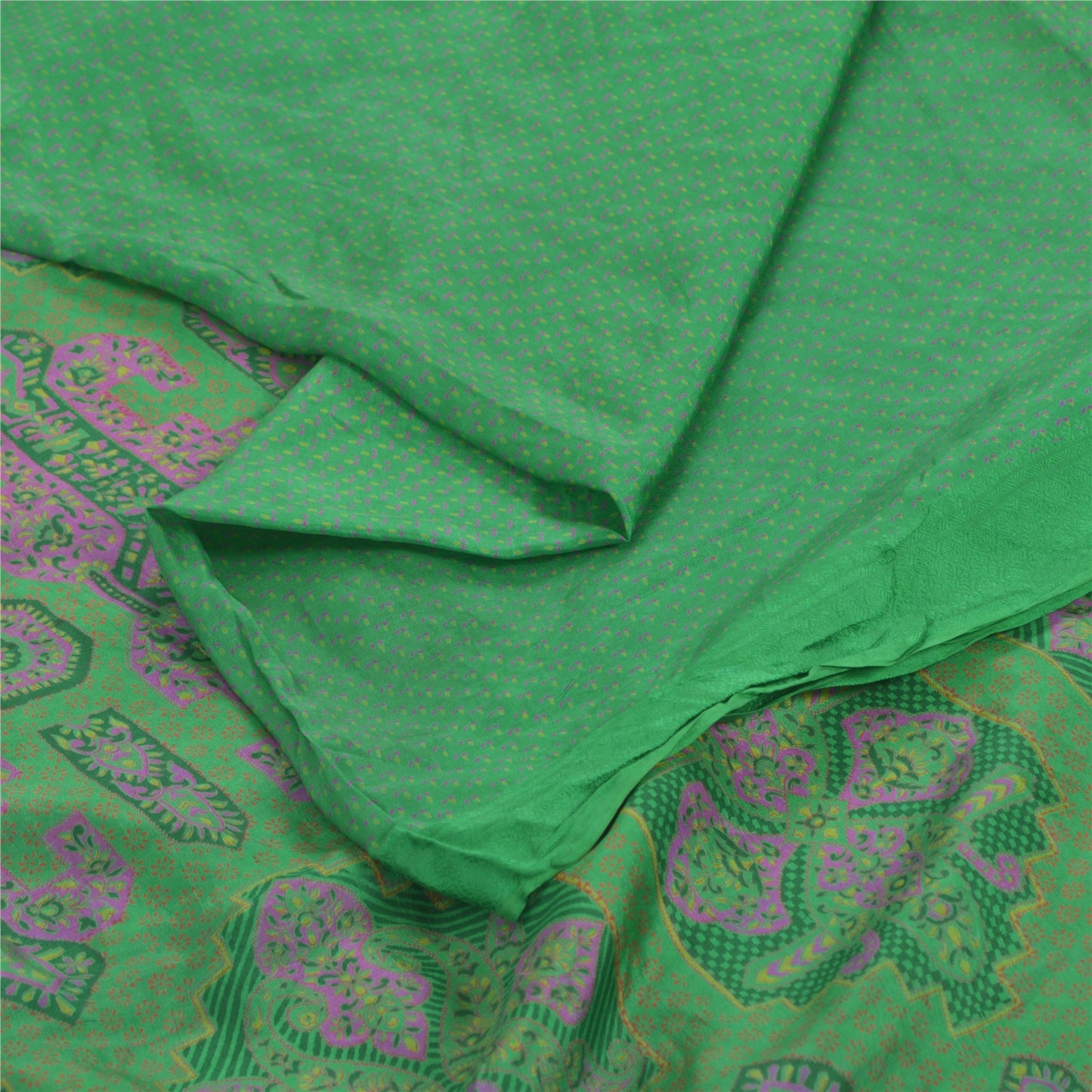 Sanskriti Vintage Sarees Green Indian Pure Silk Printed Sari 6yd Craft Fabric