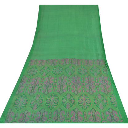 Sanskriti Vintage Sarees Green Indian Pure Silk Printed Sari 6yd Craft Fabric