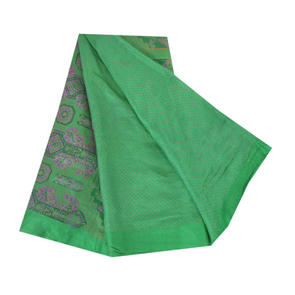 Sanskriti Vintage Sarees Green Indian Pure Silk Printed Sari 6yd Craft Fabric