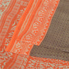 Sanskriti Vintage Sarees Gray/Orange Pure Silk Printed Sari 6yd Craft Fabric