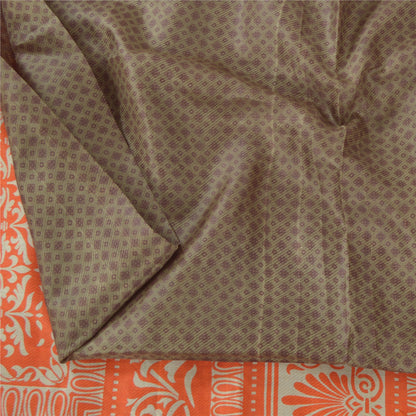 Sanskriti Vintage Sarees Gray/Orange Pure Silk Printed Sari 6yd Craft Fabric