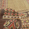 Sanskriti Vintage Sarees Olive Green Pure Silk Printed Sari 6yd Craft Fabric