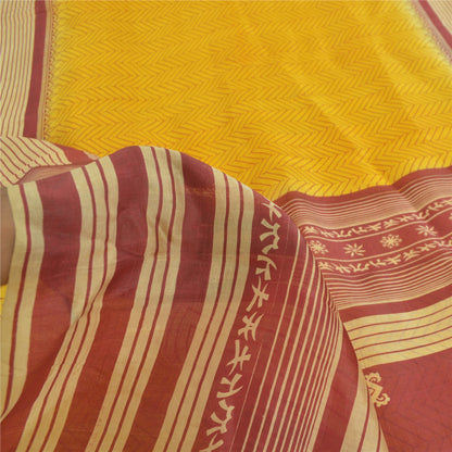 Sanskriti Vintage Sarees Indian Yellow Pure Silk Printed Sari 5yd Craft Fabric