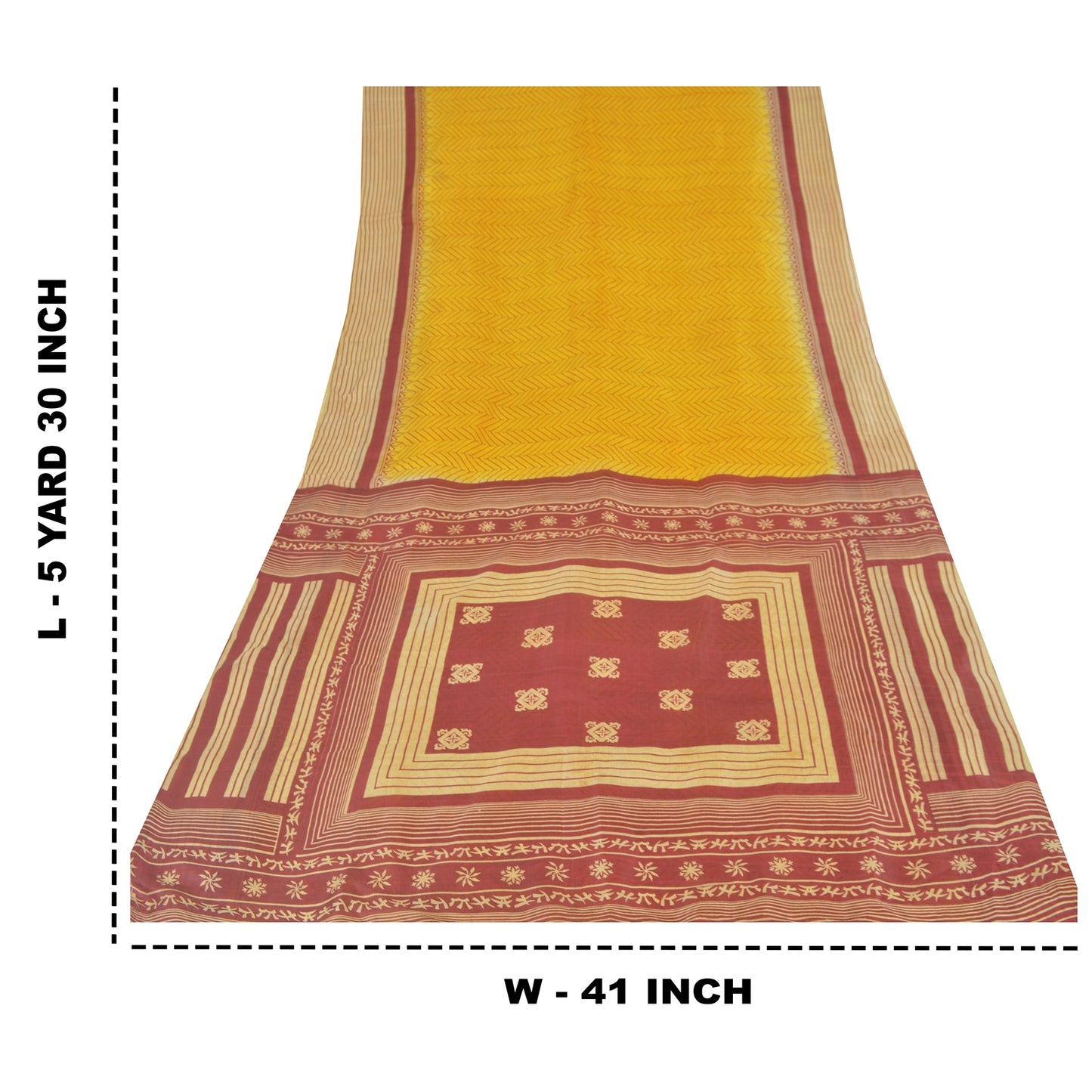 Sanskriti Vintage Sarees Indian Yellow Pure Silk Printed Sari 5yd Craft Fabric