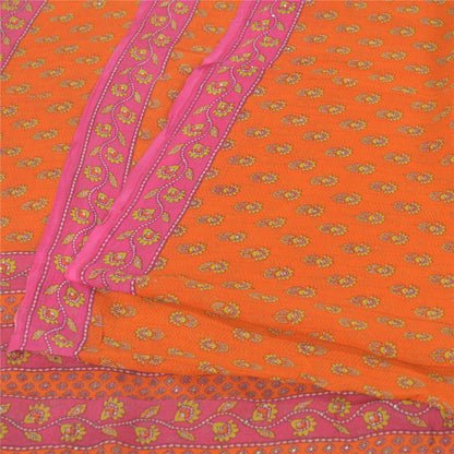 Sanskriti Vintage Sarees Orange/Pink Pure Chiffon Silk Printed Sari Craft Fabric