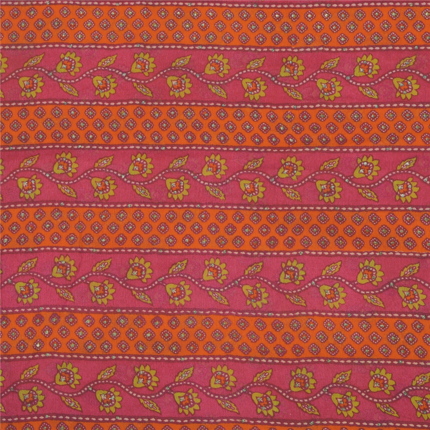 Sanskriti Vintage Sarees Orange/Pink Pure Chiffon Silk Printed Sari Craft Fabric