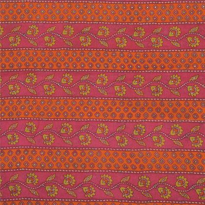 Sanskriti Vintage Sarees Orange/Pink Pure Chiffon Silk Printed Sari Craft Fabric