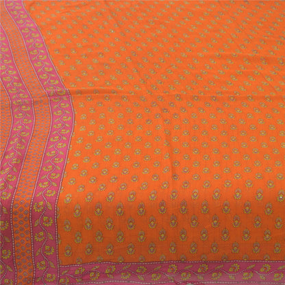 Sanskriti Vintage Sarees Orange/Pink Pure Chiffon Silk Printed Sari Craft Fabric