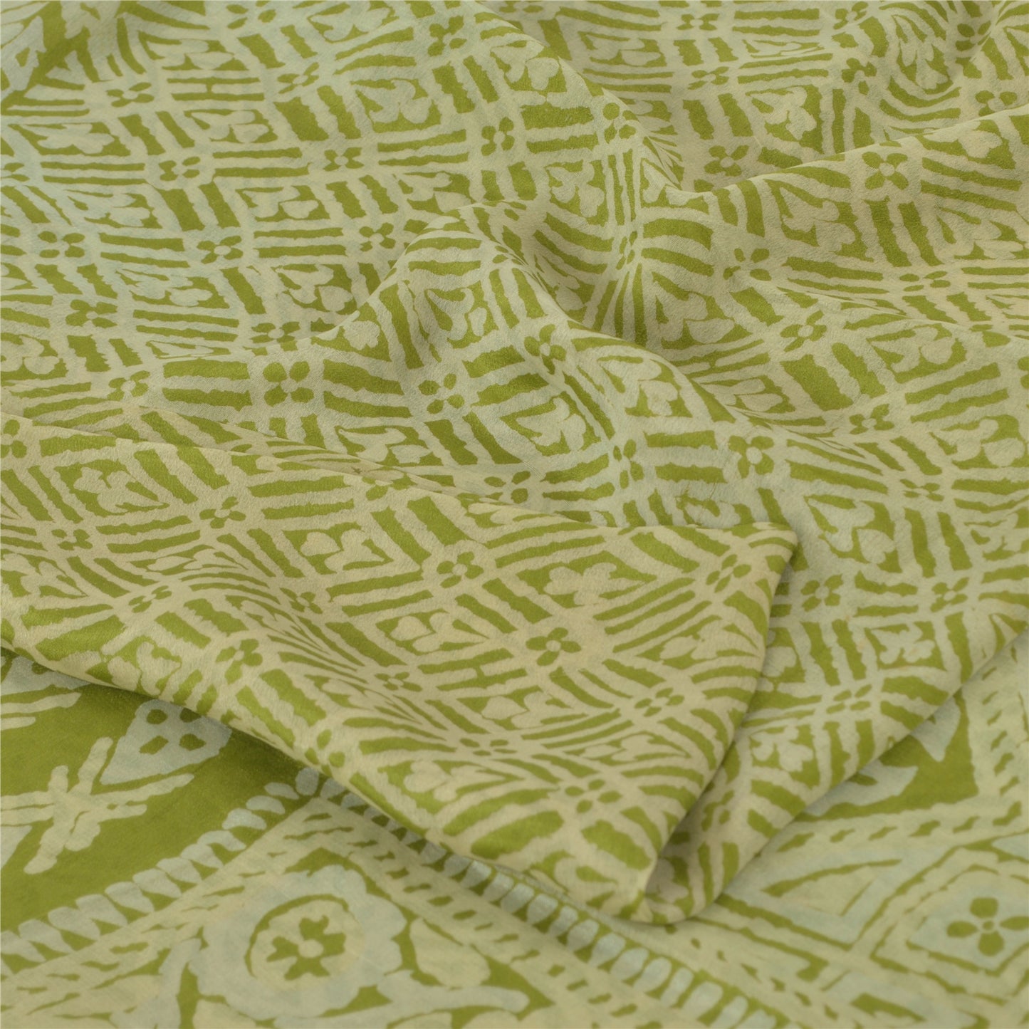 Sanskriti Vintage Sarees Green Indian Pure Silk Printed Sari 6 yard Craft Fabric