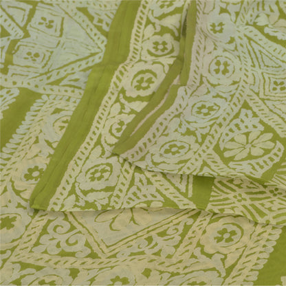 Sanskriti Vintage Sarees Green Indian Pure Silk Printed Sari 6 yard Craft Fabric