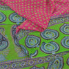 Sanskriti Vintage Sarees Pink/Green 100% Pure Silk Printed Sari 5yd Craft Fabric