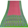 Sanskriti Vintage Sarees Pink/Green 100% Pure Silk Printed Sari 5yd Craft Fabric