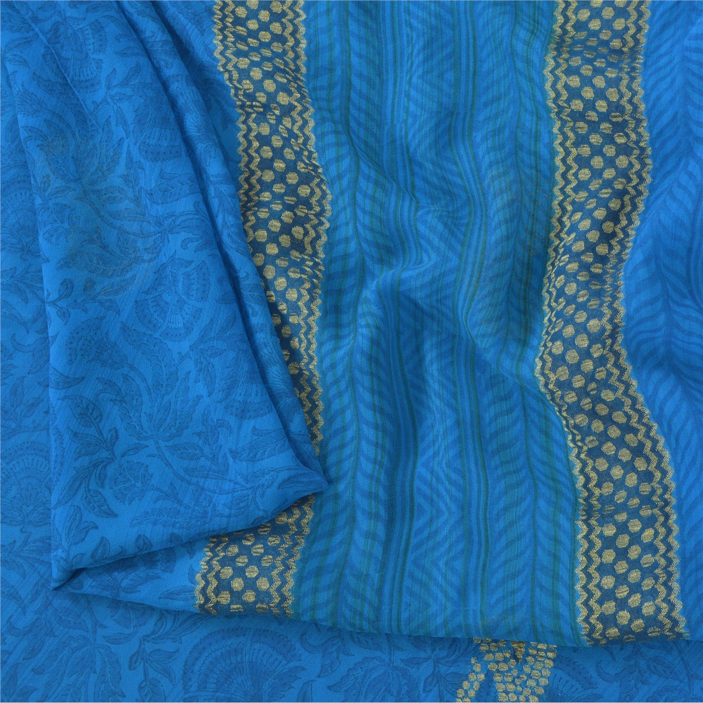 Sanskriti Vintage Sarees Blue Woven Printed Pure Georgette Sari 5yd Craft Fabric