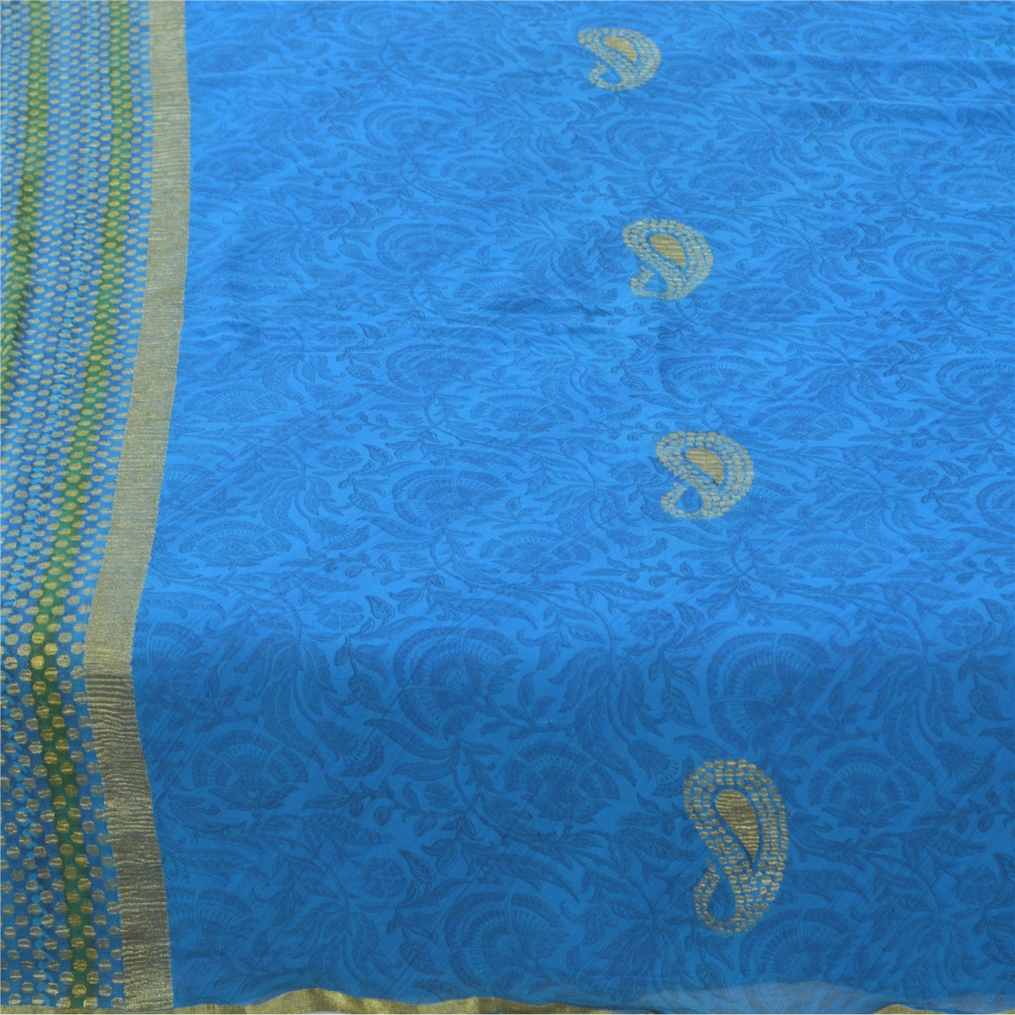 Sanskriti Vintage Sarees Blue Woven Printed Pure Georgette Sari 5yd Craft Fabric