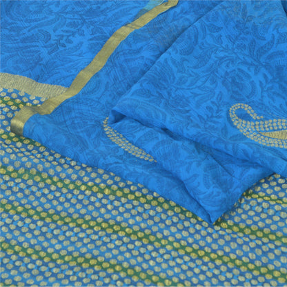 Sanskriti Vintage Sarees Blue Woven Printed Pure Georgette Sari 5yd Craft Fabric