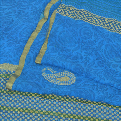 Sanskriti Vintage Sarees Blue Woven Printed Pure Georgette Sari 5yd Craft Fabric