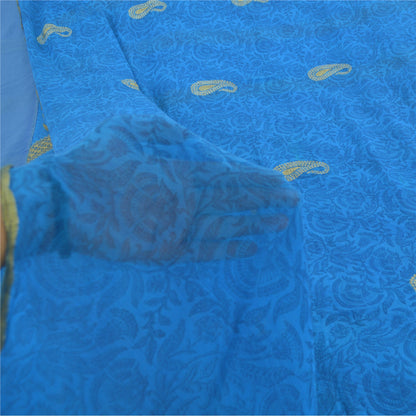 Sanskriti Vintage Sarees Blue Woven Printed Pure Georgette Sari 5yd Craft Fabric