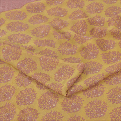 Sanskriti Vintage Sarees Yellow/Pink Blend Chiffon Printed Sari 5yd Craft Fabric