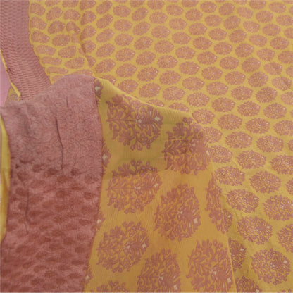 Sanskriti Vintage Sarees Yellow/Pink Blend Chiffon Printed Sari 5yd Craft Fabric