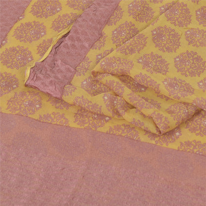 Sanskriti Vintage Sarees Yellow/Pink Blend Chiffon Printed Sari 5yd Craft Fabric