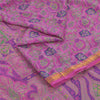 Sanskriti Vintage Sarees Purple Zari Border Pure Silk Printed Sari 6yd Fabric