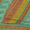 Sanskriti Vintage Sarees Green/Blue Blend Georgette BlockPrint Woven Sari Fabric