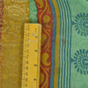 Sanskriti Vintage Sarees Green/Blue Blend Georgette BlockPrint Woven Sari Fabric