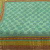 Sanskriti Vintage Sarees Green/Blue Blend Georgette BlockPrint Woven Sari Fabric