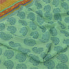 Sanskriti Vintage Sarees Green/Blue Blend Georgette BlockPrint Woven Sari Fabric