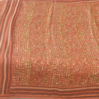 Sanskriti Vintage Sarees Peach Indian Pure Silk Printed Sari 5yd Craft Fabric