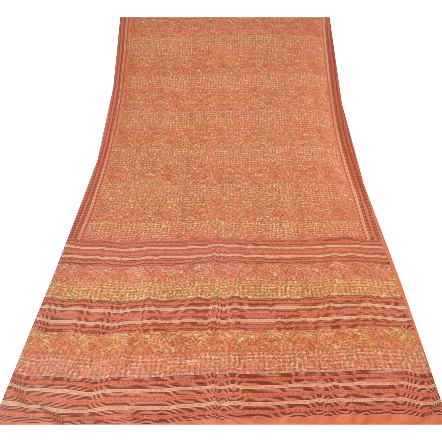 Sanskriti Vintage Sarees Peach Indian Pure Silk Printed Sari 5yd Craft Fabric