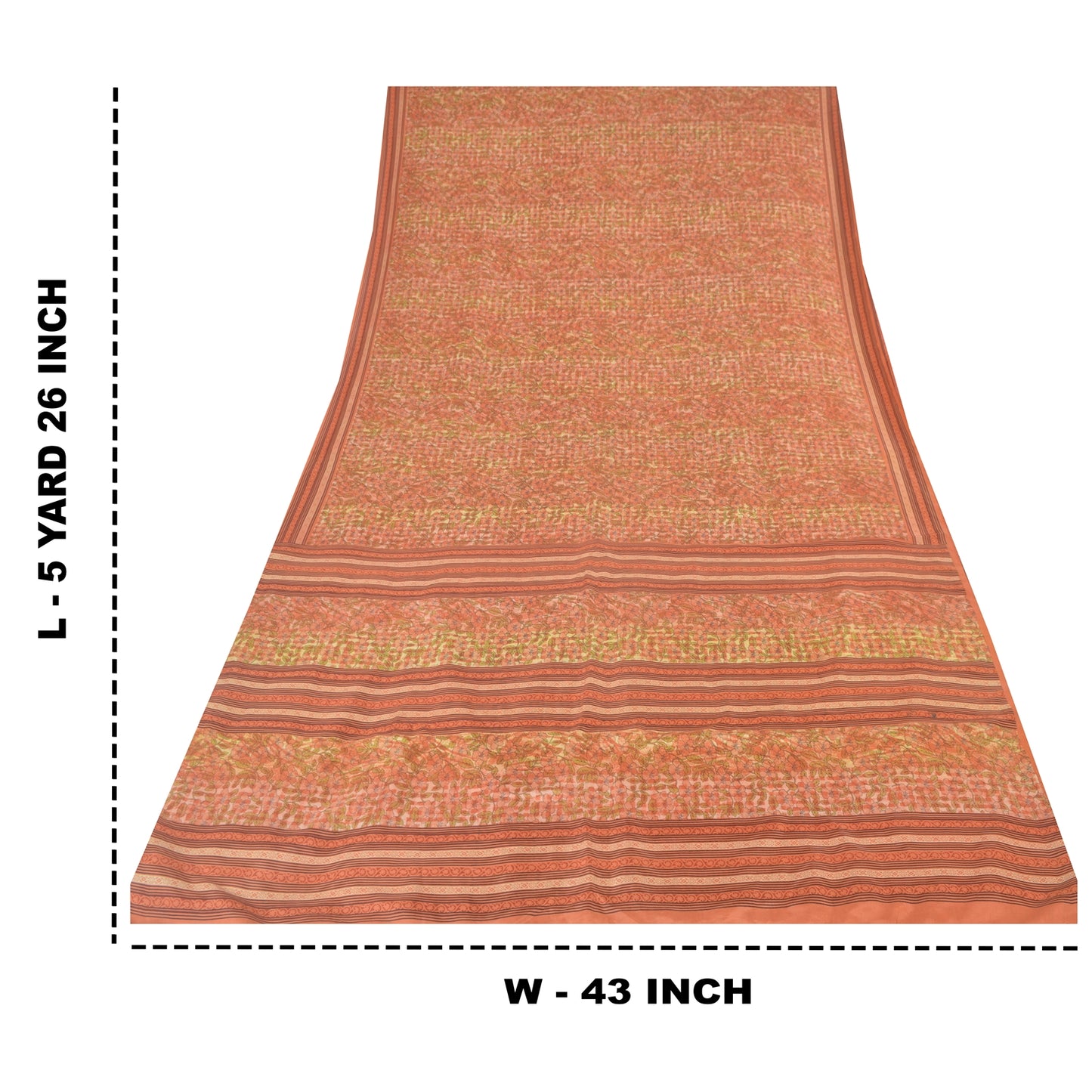 Sanskriti Vintage Sarees Peach Indian Pure Silk Printed Sari 5yd Craft Fabric