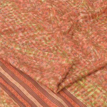 Sanskriti Vintage Sarees Peach Indian Pure Silk Printed Sari 5yd Craft Fabric