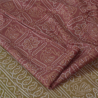 Sanskriti Vintage Sarees Red/Green Bandhani Pure Silk Printed Sari Craft Fabric