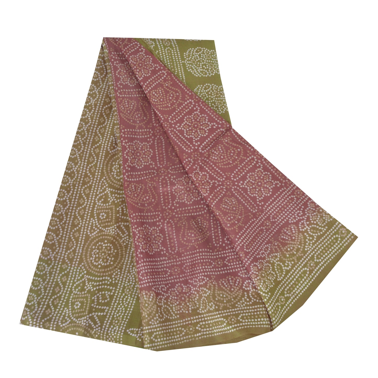 Sanskriti Vintage Sarees Red/Green Bandhani Pure Silk Printed Sari Craft Fabric