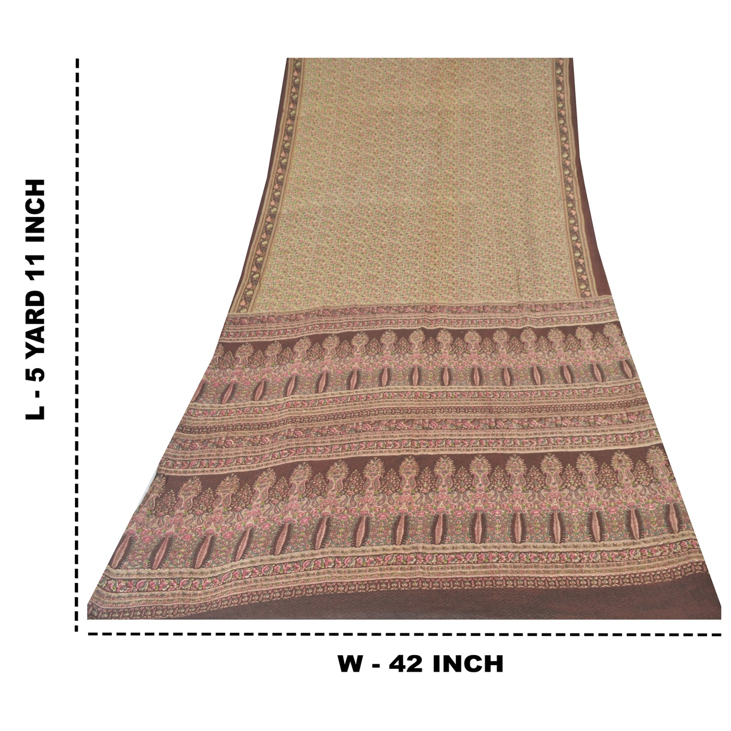 Sanskriti Vintage Sarees Cream/Brown Woven Print Cotton Silk Sari Craft Fabric