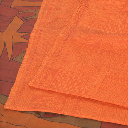 Sanskriti Vintage Sarees Orange Indian Pure Silk Printed Sari 6yd Craft Fabric