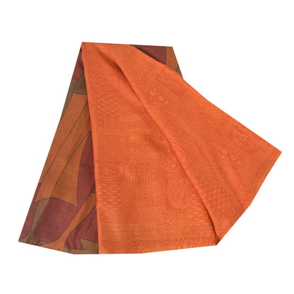 Sanskriti Vintage Sarees Orange Indian Pure Silk Printed Sari 6yd Craft Fabric