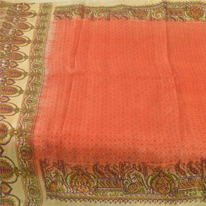 Sanskriti Vintage Sarees Indian Orange Pure Silk Printed Sari 5yd Craft Fabric