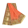 Sanskriti Vintage Sarees Indian Orange Pure Silk Printed Sari 5yd Craft Fabric