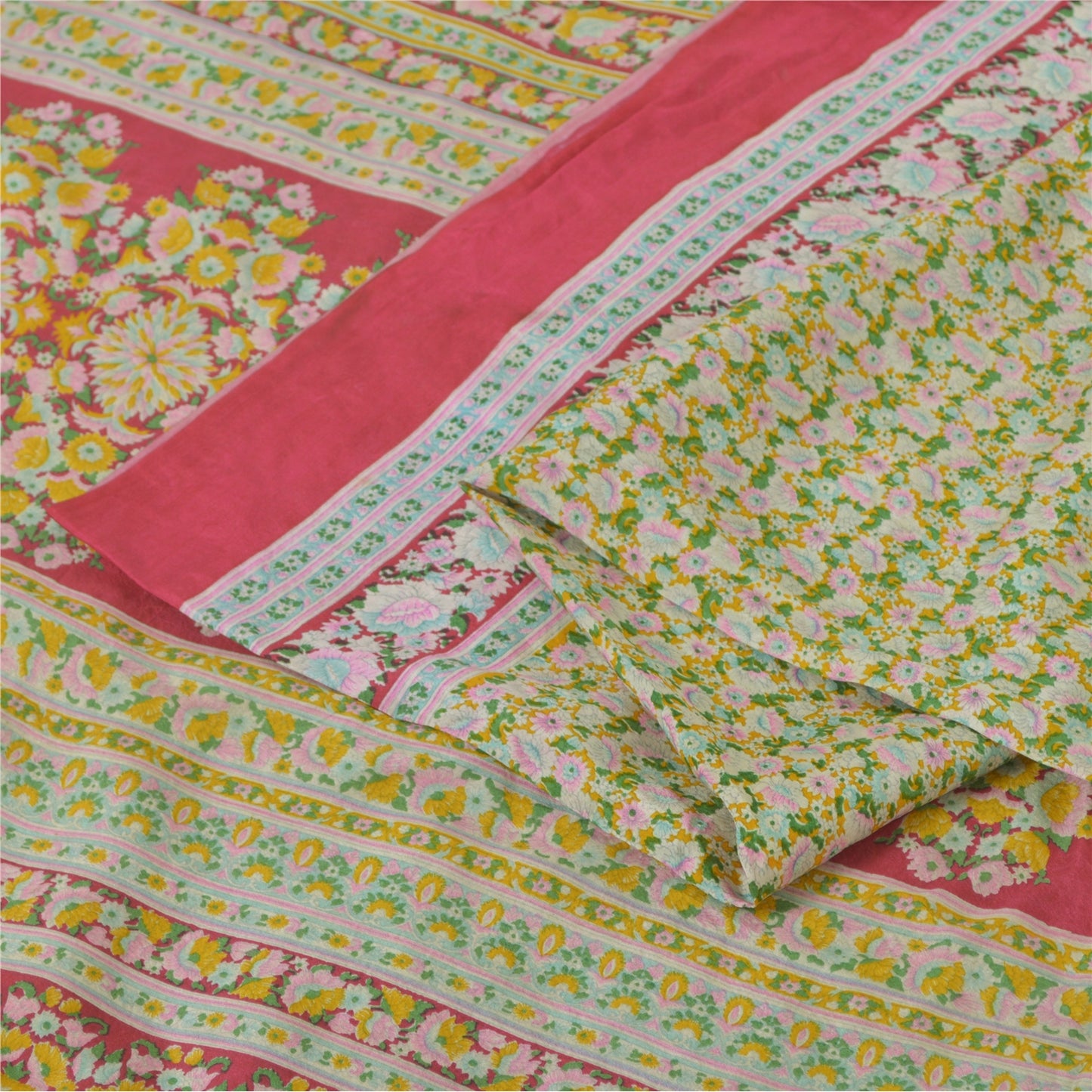 Sanskriti Vintage Sarees Indian Multi Pure Silk Printed Sari 5yd Craft Fabric