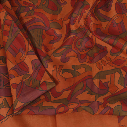 Sanskriti Vintage Sarees Indian Orange Pure Silk Printed Sari 6yd Craft Fabric