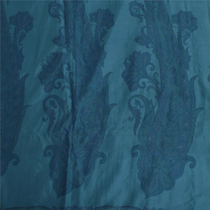 Sanskriti Vintage Sarees Teal Blue 100% Pure Silk Printed Sari 5yd Craft Fabric