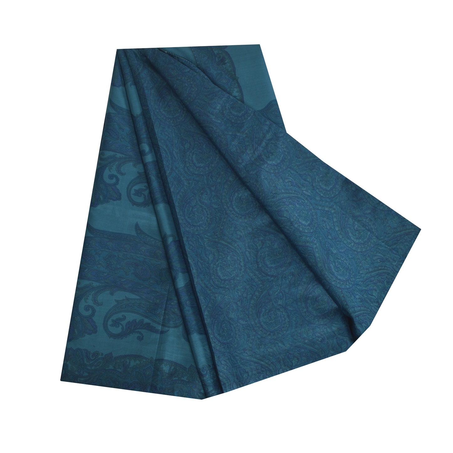 Sanskriti Vintage Sarees Teal Blue 100% Pure Silk Printed Sari 5yd Craft Fabric