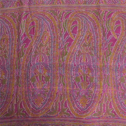 Sanskriti Vintage Sarees Green/Pink Blend Silk Printed Sari 5yd SoftCraft Fabric