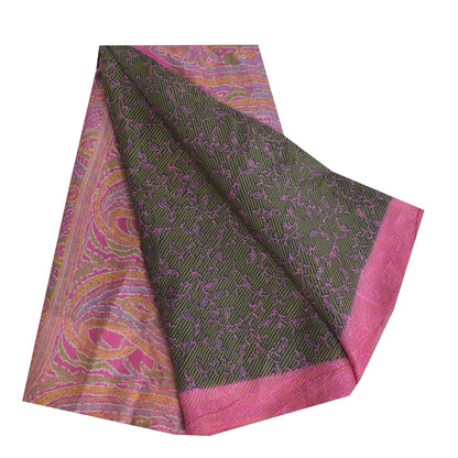 Sanskriti Vintage Sarees Green/Pink Blend Silk Printed Sari 5yd SoftCraft Fabric