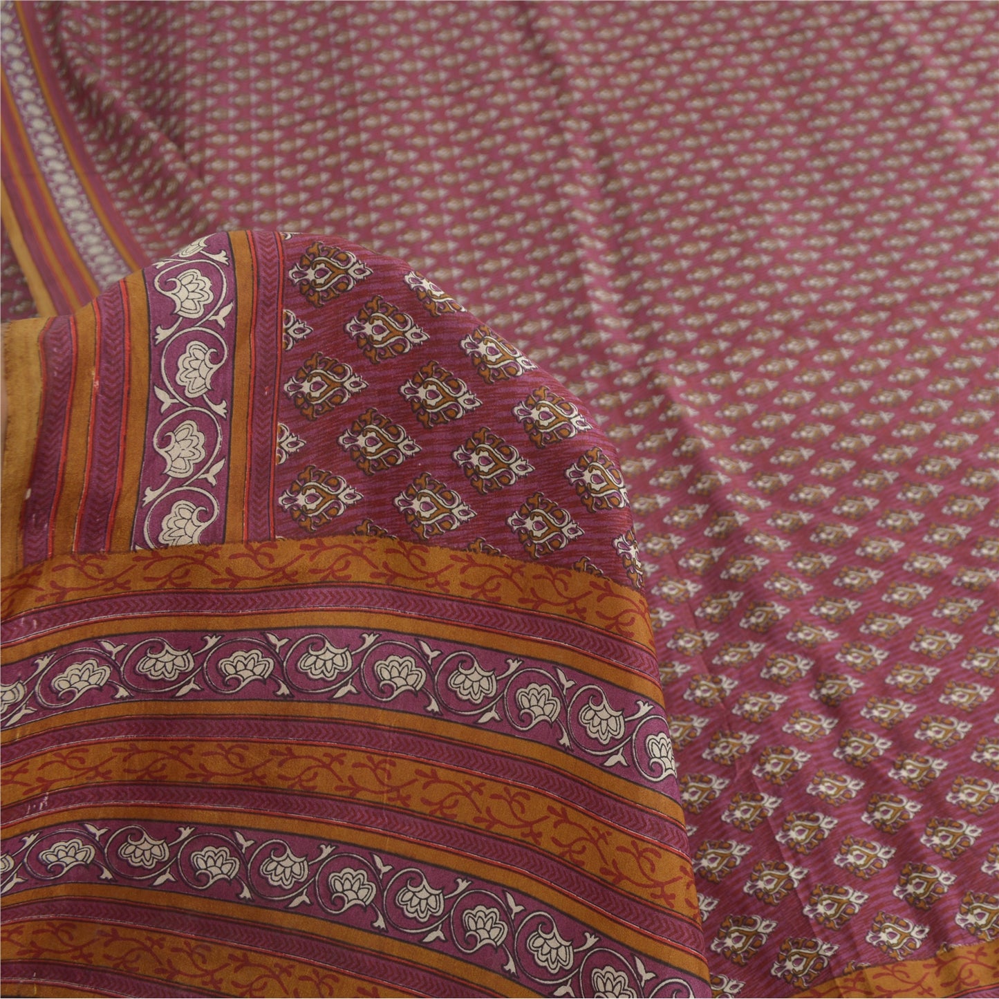 Sanskriti Vintage Sarees Indian Purple Pure Silk Printed Sari 5yd Craft Fabric