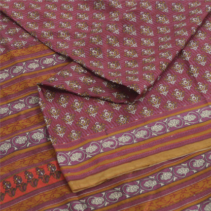 Sanskriti Vintage Sarees Indian Purple Pure Silk Printed Sari 5yd Craft Fabric