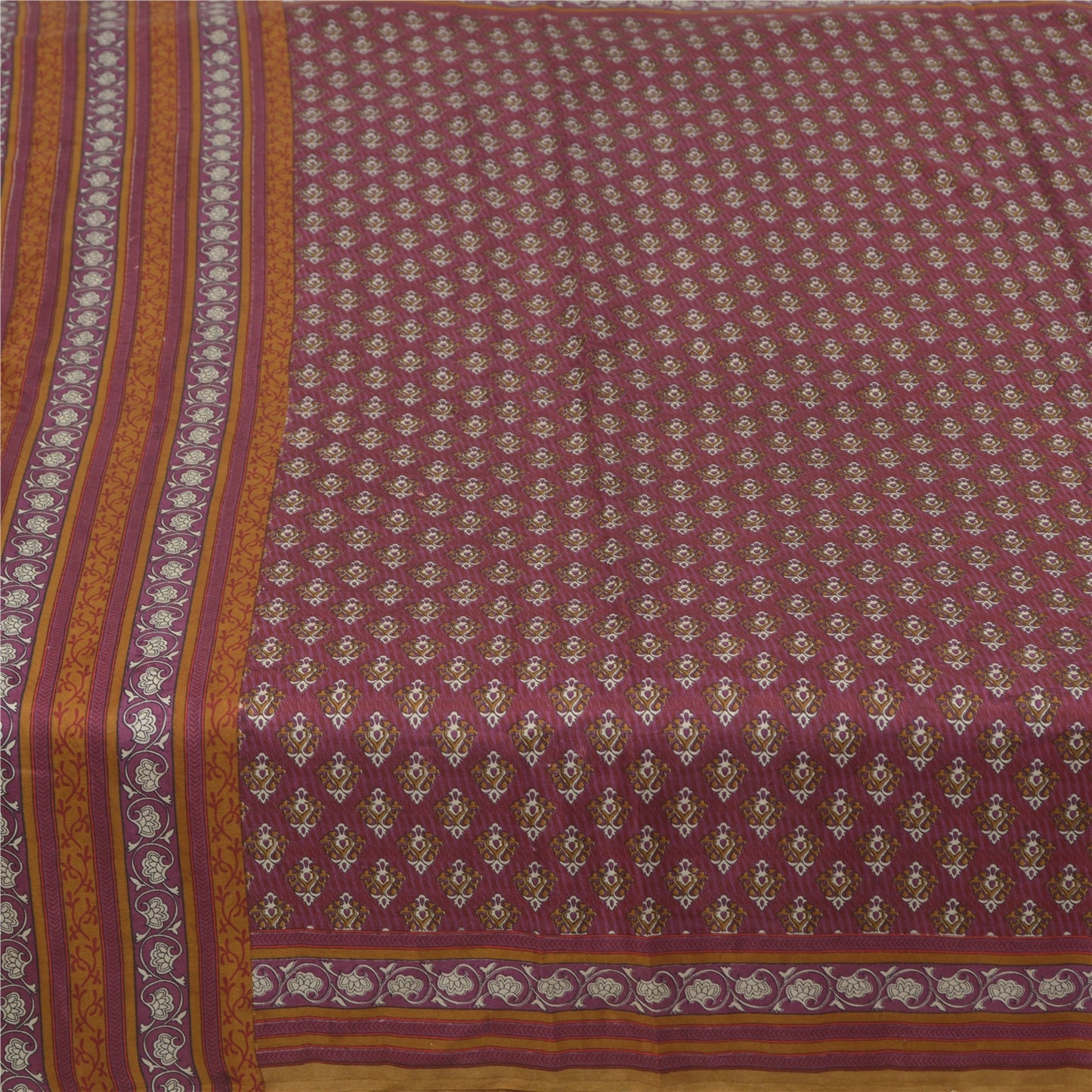 Sanskriti Vintage Sarees Indian Purple Pure Silk Printed Sari 5yd Craft Fabric